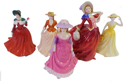 Lot 598 - Five Royal Doulton figures, comprising Autumn...