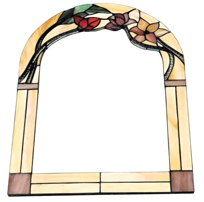 Lot 605 - A Tiffany style brass wall mirror, of arched...