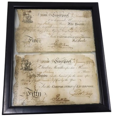 Lot 4 - Two 18thC banknotes, one for Five Pounds dated...