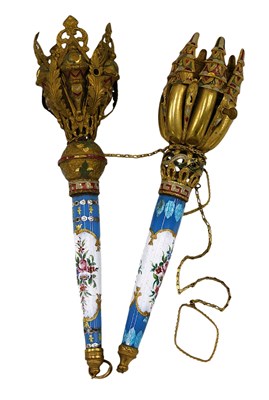 Lot 5 - Two similar 19thC French gilt metal and enamel...
