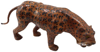 Lot 8 - An unusual leather covered model of a leopard,...
