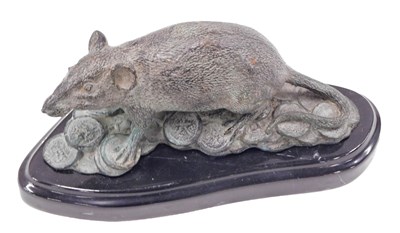 Lot 135 - An Oriental green patinated bronze rat, on a...