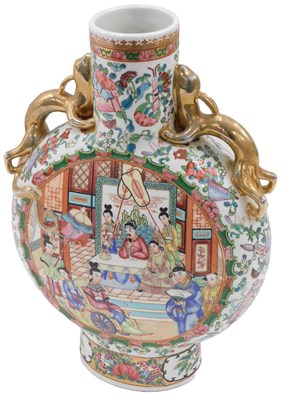 Lot 138 - An Oriental Canton style moon flask, with two...