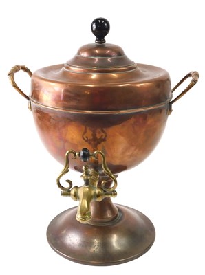 Lot 147 - A copper and brass two handled tea urn, with...