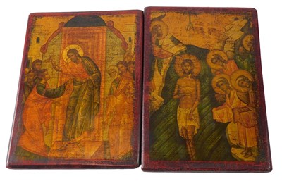 Lot 164 - A painted wooden icon, 29.5cm x 21cm, and...