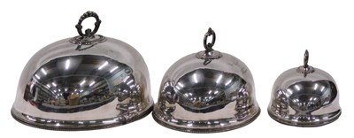 Lot 186 - Three silver plated meat dish covers, each...