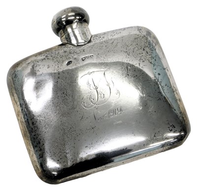 Lot 13 - An early 20thC silver hip flask, engraved with...