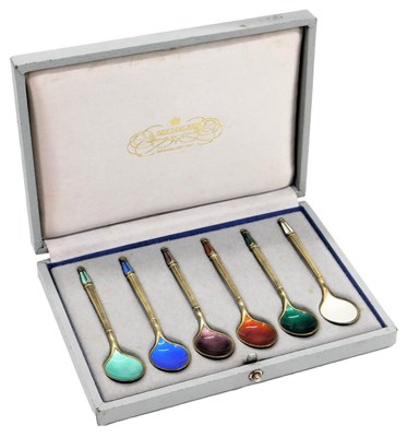 Lot 28 - A set of six Scandinavian white metal and...