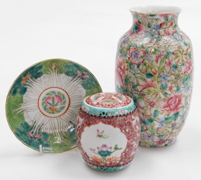 Lot 833 - A 20thC Chinese porcelain famille rose vase,...