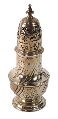 Lot 347 - A George II silver sugar caster, with turned...