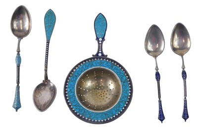 Lot 368 - A Norwegian Marius Hammer silver tea strainer,...