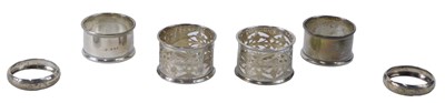 Lot 383 - Six various silver napkin rings, to include a...