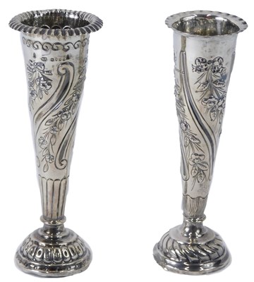 Lot 384 - A pair of Victorian silver vases, of tapering...