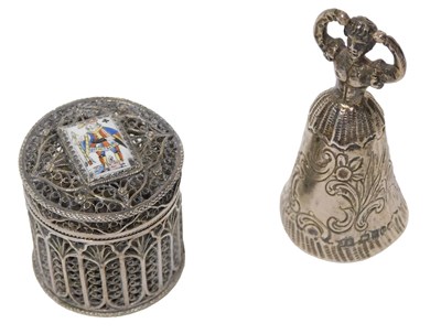 Lot 401 - A white metal filigree box and cover, the lid...