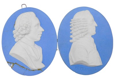 Lot 383 - A pair of 19thC Wedgwood blue and white...