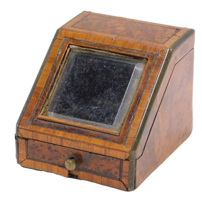 Lot 739 - A late 19thC yew veneered watch stand or case,...