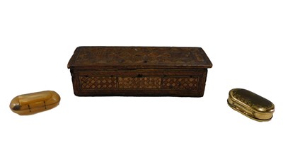 Lot 755 - A19thC straw work rectangular box, an engraved...
