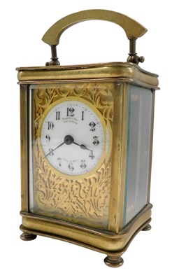 Lot 775 - An early 20thC French brass carriage timepiece,...