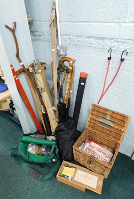 Lot 2034 - Fishing tackle, comprising a wicker creel,...