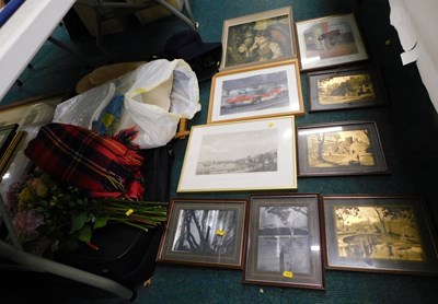 Lot 2054 - Various pictures, prints, a tartan bed cover,...