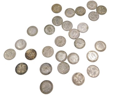 Lot 812 - Twenty eight pre 1946 silver threepence...