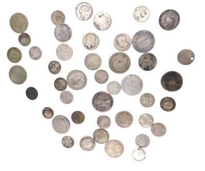 Lot 814 - Forty four world silver coins, 108g.
