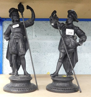 Lot 2128 - A pair of Continental spelter figures, each...