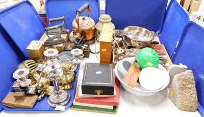 Lot 2136 - A group of metalware, a pair of plated twin...