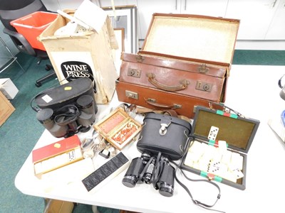 Lot 2160 - Cased binoculars, together with dominoes, wine...