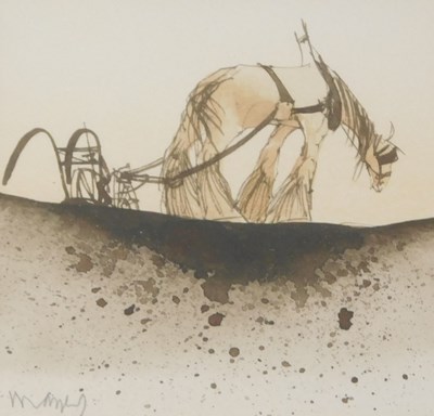 Lot 873 - Maney. Shire horse and Plough, watercolour,...
