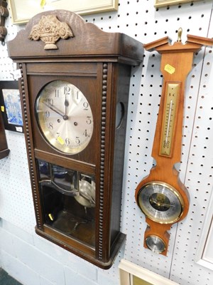 Lot 2186 - An oak cased wall clock, the circular silvered...