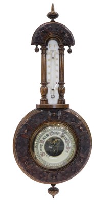 Lot 577 - A late 19th/early 20thC walnut aneroid...