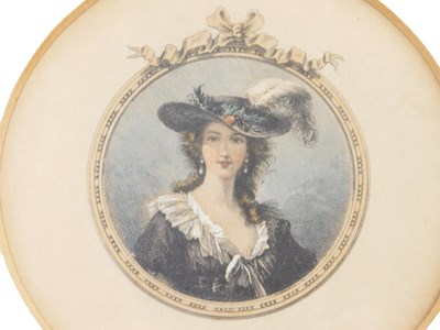 Lot 591 - A small coloured portrait engraving of a...