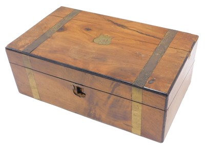 Lot 600 - A walnut and brass bound writing box, lacking...
