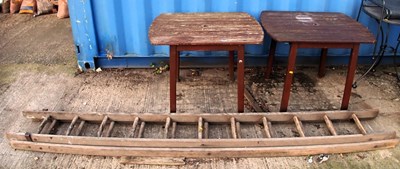 Lot 1650 - A teak garden table, 68cm x 84cm, together...