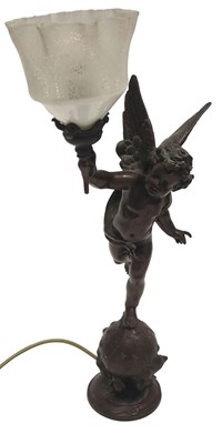 Lot 627 - A bronzed spelter lamp base, modelled in the...