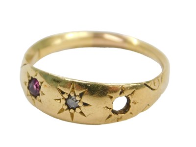 Lot 424 - A Victorian ruby and diamond three stone gypsy...