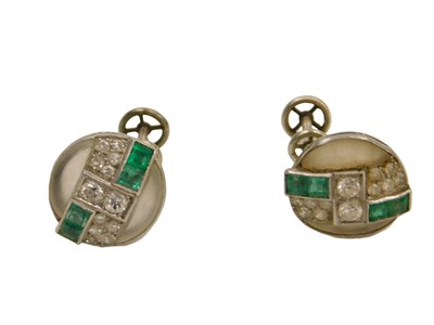 Lot 58 - A pair of Art Deco diamond and emerald...