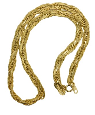 Lot 56 - A braid link neck chain, on a bolt ring clasp,...