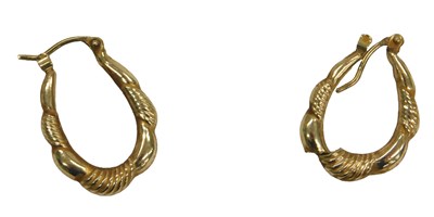 Lot 87 - A pair of hoop earrings, stamped 375, 1.0g (AF).