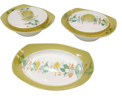 Lot 996 - A pair of Norwegian Flint tureens, on a yellow...