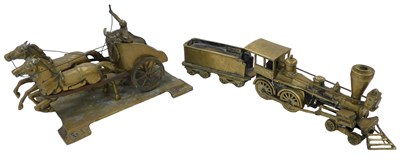 Lot 997 - A brass model of a Roman charioteer, 39cm wide,...