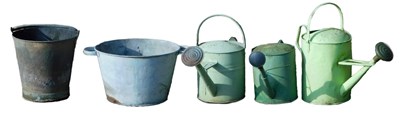 Lot 1010 - Three painted galvanised watering cans, one...