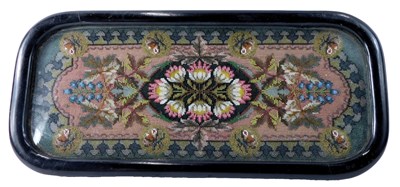 Lot 952 - A Victorian bead work tray, in an ebonised...