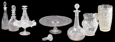Lot 884 - A 19thC glass tazza, engraved with ferns, two...