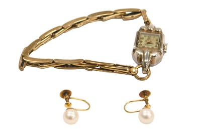 Lot 70 - A pair of Lotus simulated pearl earrings, with...