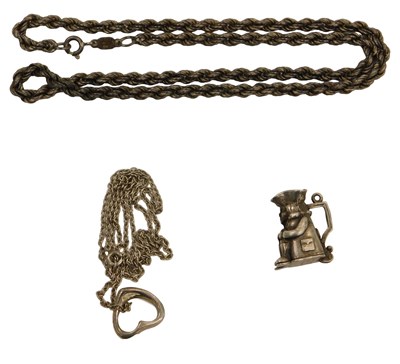 Lot 435 - A silver rope twist neck chain, on a bolt ring...
