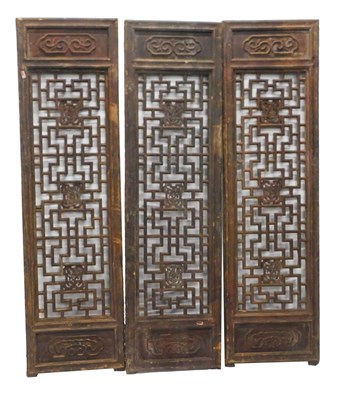 Lot 1081 - Three Chinese architectural screen panels,...