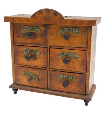 Lot 1011 - A  wooden and cross banded spice chest of six...
