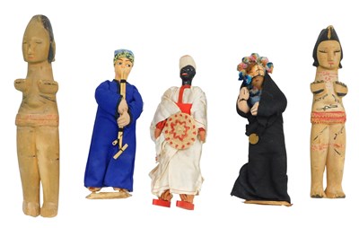 Lot 1021 - Two carved wooden figures, of a man and figure,...